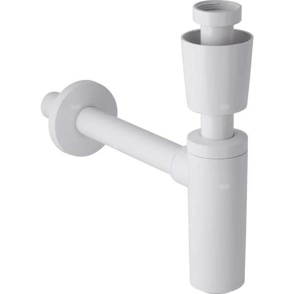 Syfon z wkładem syfonującym Geberit do umywalki, z rozetką zaworu, wylot poziomy: d=40mm, G=1 1/4″, Biały-alpin