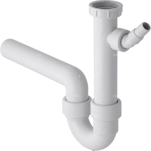 Syfon rurowy Geberit do zlewozmywaka, z łącznikiem kątowym wężyka, wylot poziomy: d=50mm, G=1 1/2″, Biały-alpin