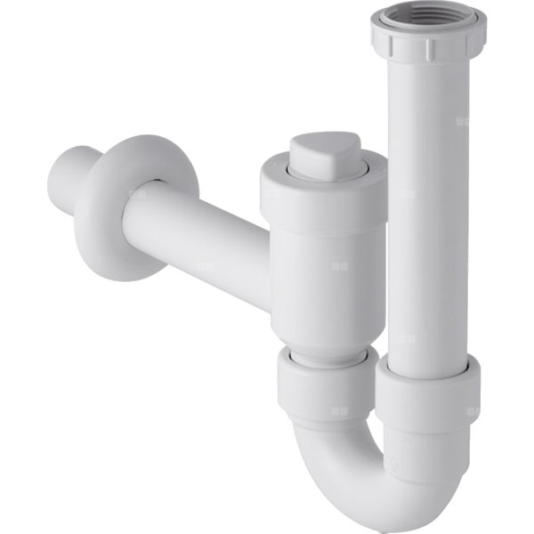 Syfon rurowy Geberit do umywalki, odcinający, z zaworem zwrotnym, wylot poziomy: d=40mm, G=1 1/2″, Biały-alpin