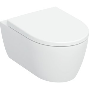 Zestaw wiszącej miski WC Geberit iCon, lejowa, ukryte mocowania, TurboFlush, z deską sedesową: T=53cm, Wolne opadanie=Tak, Zawiasy wypinane=Blokowane, Mocowanie=Od góry, Biały