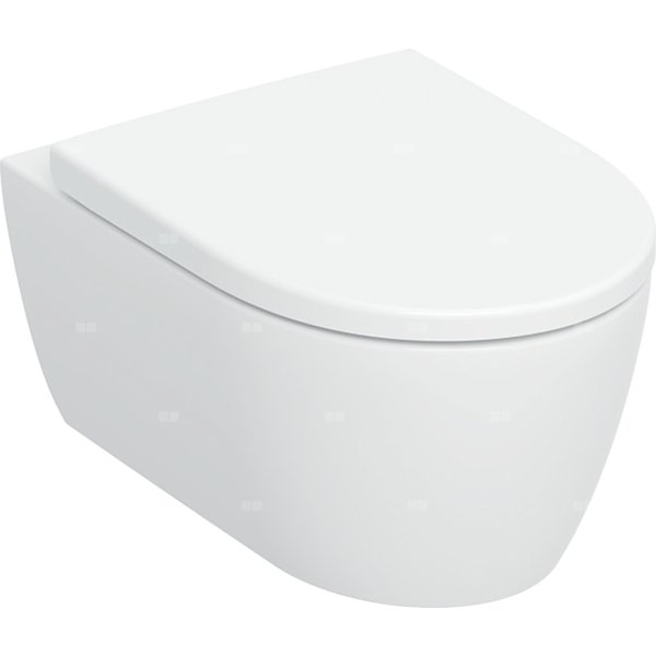 Zestaw wiszącej miski WC Geberit iCon, lejowa, ukryte mocowania, TurboFlush, z deską sedesową: T=53cm, Wolne opadanie=Tak, Zawiasy wypinane=Blokowane, Mocowanie=Od góry, Biały