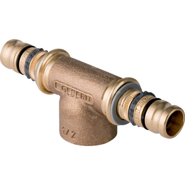 Trójnik GEBERIT Mepla 90' brąz 40 mm x 1/2'' x 40 mm (końcówka wciskowa x GW x końcówka wciskowa)