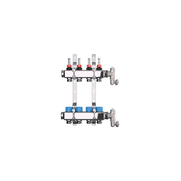 ROZDZIELACZ Z INOX 10 OBW. Z PRZEPŁYW. 0,5 ÷ 5 l/min (M30 x 1,5 MM) + ZESTAW ODPOWIETRZAJĄCY RĘCZNY Z ZAW. SPUSTOWYM G. EUROCONO 1" x ¾”E /10