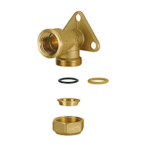 KOLANO 90 ŚCIENNE Z UCHWYTEM SKRĘCANE DO RUR MIEDZIANYCH MOSIĘŻNE GW 1/2" x 12