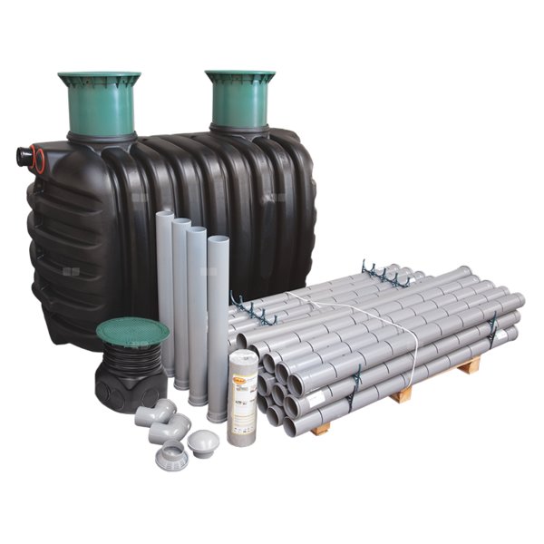 Epurbio4 2100L zestaw drenaż - przydomowa oczyszczalnia drenażowa dla 4 RLM z nadbudową teleskopową, tworzywowa oczyszczalnia mechaniczna , plastikowa oczyszczalnia ekologiczna , drenażówka , zestaw z drenażem, Nadbudowa teleskopowa , przepływówka z polem drenażowym