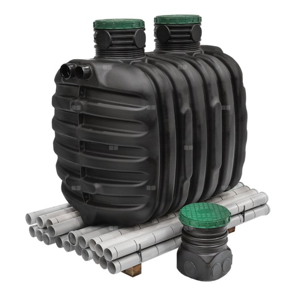Epureco7 3400L zestaw drenaż - przydomowa jednozbiornikowa oczyszczalnia z drenażem, oczyszczalnia drenażowa dla 7 RLM, tworzywowa oczyszczalnia mechaniczna , plastikowa oczyszczalnia ekologiczna , drenażówka , zestaw z drenażem , przepływówka z polem rozsączającym