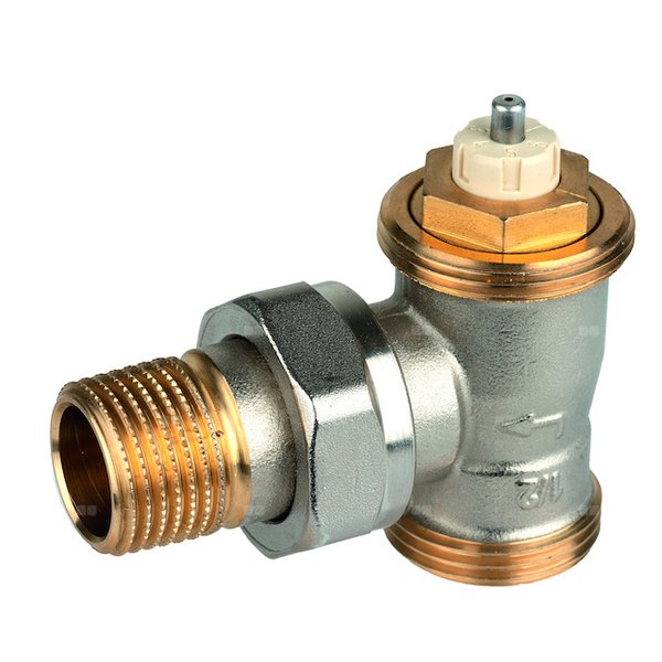 Zawór termostatyczny, kątowy, wkładka SX, DN15, gwint zewnętrzny 3/4", ze złączką do grzejnika z uszczelnieniem metal-metal