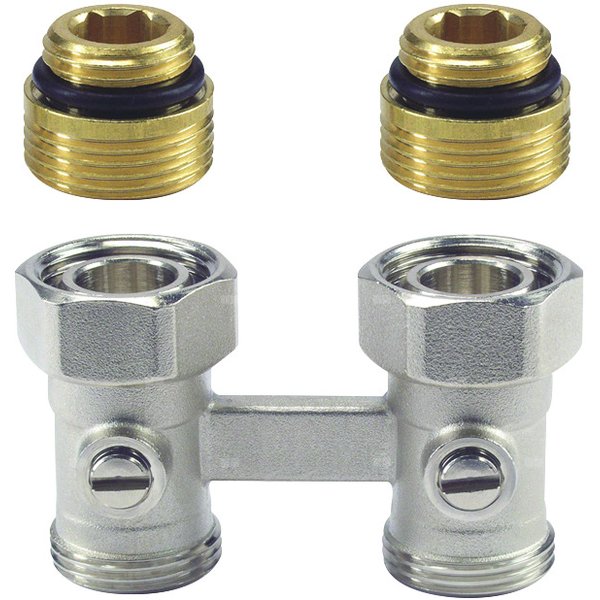 Moduł przyłączeniowy prosty RESIDEO V2495 mosiądz (chromowanie) 1/2'' x 3/4'', rozstaw 50 mm do grzejników