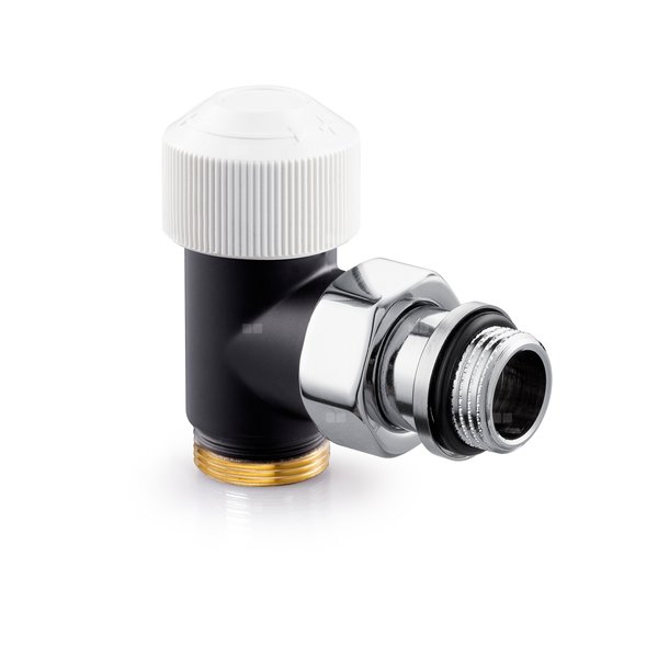 Zawór termostatyczny Thera Design, czarny-mat, kątowy, 1/2", konieczne złączki FEM24C/FEM24P/FEM24M