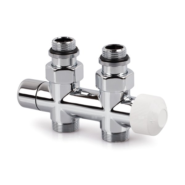 Zawór podwójny Therafix Design, chrom, prosty, 1/2", niezbędne złączki FEM24C/FEM24P/FEM24M