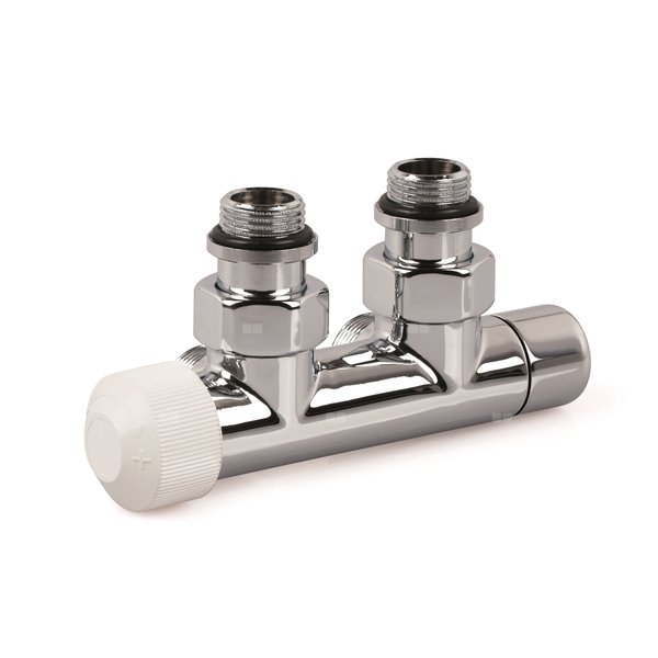 Zawór podwójny Therafix Design, chrom, kątowy, lewy, 1/2", niezbędne złączki FEM24C/FEM24P/FEM24M