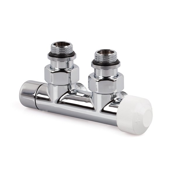 Zawór podwójny Therafix Design, chrom, kątowy, prawy, 1/2", niezbędne złączki FEM24C/FEM24P/FEM24M