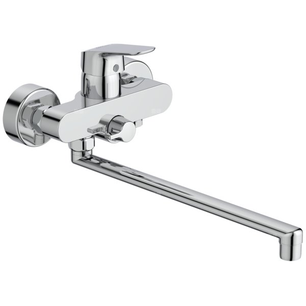 Bateria umywalkowa ścienna 395x163 mm, wylewka 378 mm 20 l/min (3 bary), bez korka spustowego - CERAFLEX