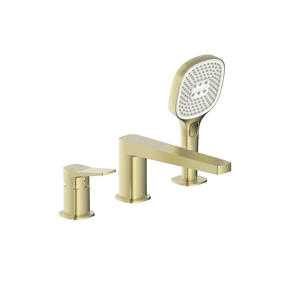 Bateria Malaga, wannowa, 3-otworowa stojąca, PVD brushed light gold