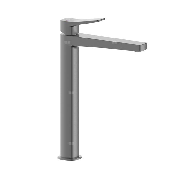 Bateria Malaga, umywalkowa, nablatowa ze spustem klik-klak, PVD gun metal grey
