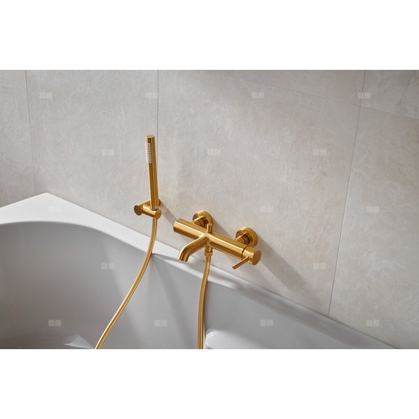 Bateria MOZA wannowa ścienna, pozioma, brushed gold