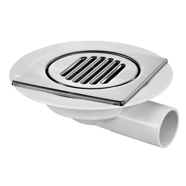 Wpust podłogowy wykonany z ABS z odpływem 50mm, czyszczony od góry z kratką ze stali nierdzewnej150x150mm