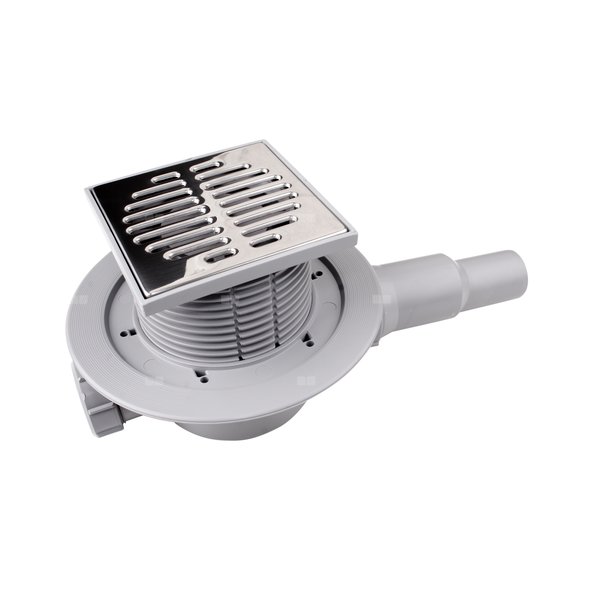 Wpust podłogowy wykonany z ABS z odpływem 40/50mm, czyszczony od góry z zaworem, kratka ze stali nierdzewnej115x115mm