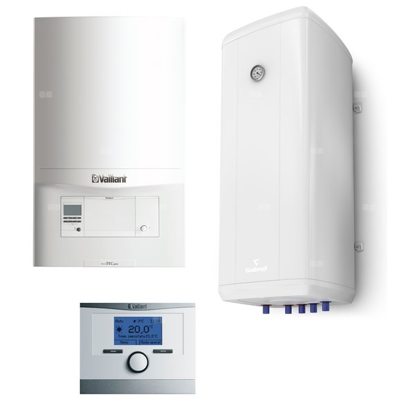 Pakiet - Kocioł gazowy jednofunkcyjny VAILLANT ecoTEC pro VC 186/5-3 kondensacyjny wiszący 5.7 - 20 kW + Czujnik c.w.u. + RegulatorcalorMATIC 350 + Zasobnik c.w.uVulcan 100L wiszący