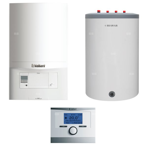 Pakiet - Kocioł gazowy jednofunkcyjny VAILLANT ecoTEC pro VC 146/5-3 kondensacyjny wiszący 5.9 - 15.3 kW + Czujnik c.w.u. + RegulatorcalorMATIC 350 + Zasobnik c.w.uLindo 150L