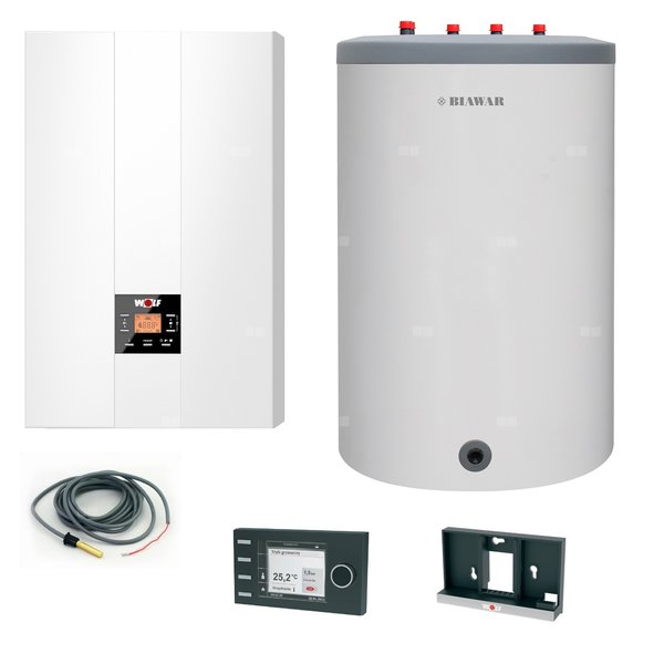 Pakiet - Kocioł gazowy jednofunkcyjny WOLF FGB-24 kondensacyjny wiszący 5.3 - 20.7 kW + Czujnik c.w.u. + RegulatorBM-2 + Zasobnik c.w.uLindo 120L