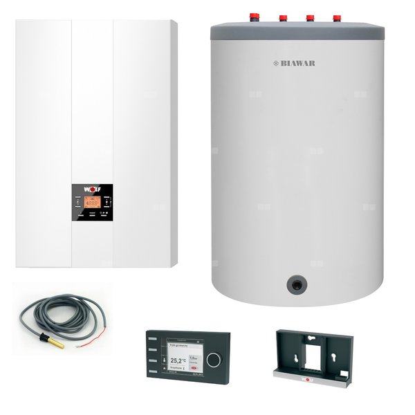 Pakiet - Kocioł gazowy jednofunkcyjny WOLF FGB-24 kondensacyjny wiszący 5.3 - 20.7 kW + Czujnik c.w.u. + RegulatorBM-2 + Zasobnik c.w.uLindo 150L