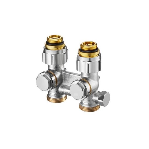 Multiflex F, ZBU-podwójne przyłącze z odcięciem, 1/2GZx3/4GZ, mosiądz, z funkcjami napełniania, opróżniania i z nastawą wstępną