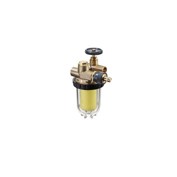 Oilpur E A R, filtr oleju opałowego do systemów jednorurowych, z zaworem odcinającym i nawrotem, z wkładem z siatki niklowej (100 - 150µm), DN 10 - 3/8 GW