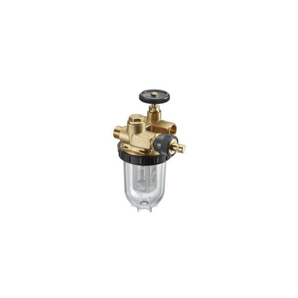 Oilpur E A R, filtr oleju opałowego do systemów jednorurowych, z zaworem odcinającym i nawrotem, z wkładem z siatki niklowej (100-150µm), DN 10 - 3/8 GW-GZ