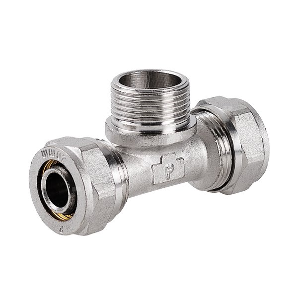 Trójnik PERFEXIM 708 mosiądz niklowany 16 x 1/2'' x 16 (zacisk x GZ x zacisk)