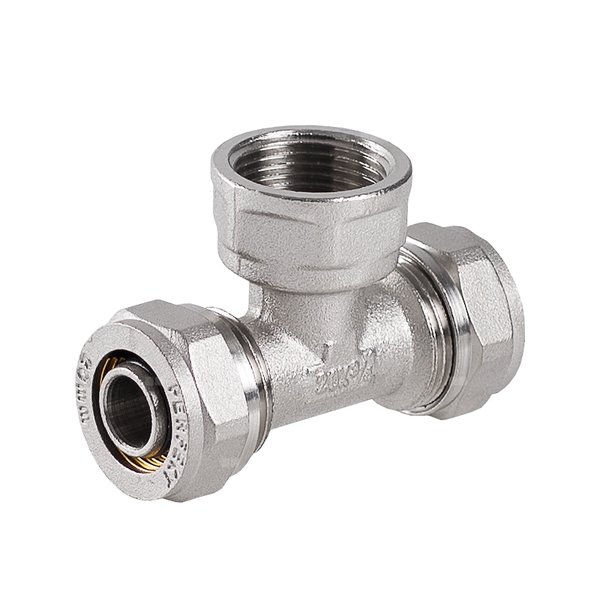 Trójnik PERFEXIM 709 mosiądz niklowany 16 x 1/2'' x 16 (zacisk x GW x zacisk)