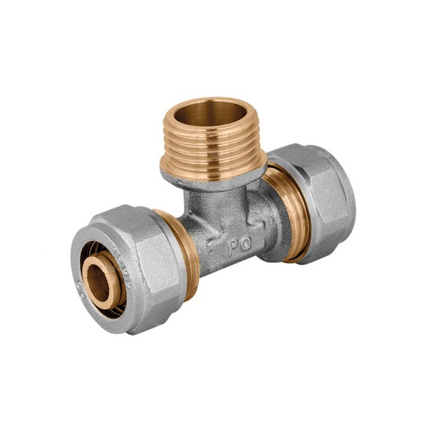 Trójnik PERFEXIM 608 mosiądz niklowany 16 x 1/2'' x 16 (zacisk x GZ x zacisk)