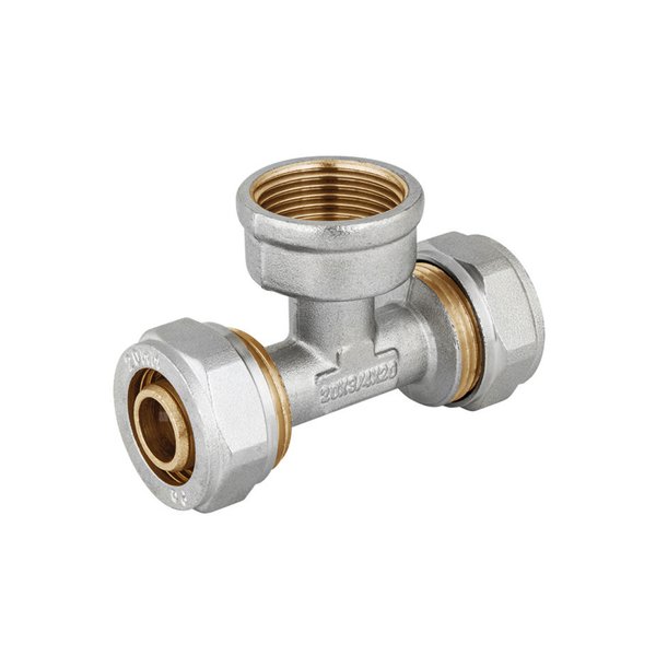 Trójnik PERFEXIM 609 mosiądz niklowany 16 x 1/2'' x 16 (zacisk x GW x zacisk)