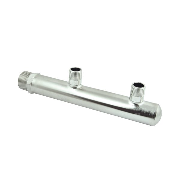 PHA-123 2-ob. rozdzielacz ze stali nierdzew. przyłączeniowy wodomierza/ciepłomierza nyplowy 1"GZx1/2"GZ (rozstaw100mm)PN10