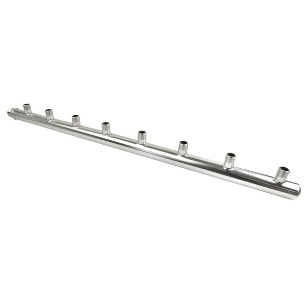 PHA-123 8-ob. rozdzielacz ze stali nierdzew. przyłączeniowy wodomierza/ciepłomierza nyplowy 1"GZx1/2"GZ (rozstaw100mm)PN10