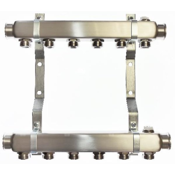 Rozdzielacz do instalacji c.o. QIK Optimo III RN-5 (inox) GW 1'', 10-obieg. GZ 3/4'' z nyplami