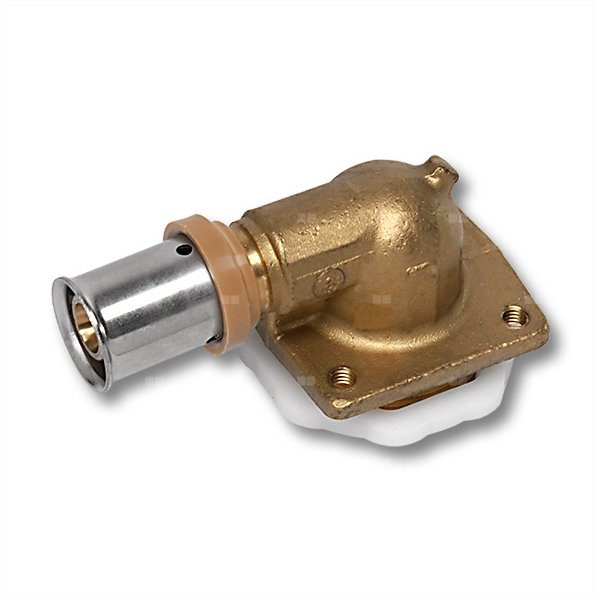 Kolano 90' SANHA 3fit Press do spłuczki z kołnierzem dwuczęściowy, mosiądz, 16 mm x 1/2'' (zw x GZ)