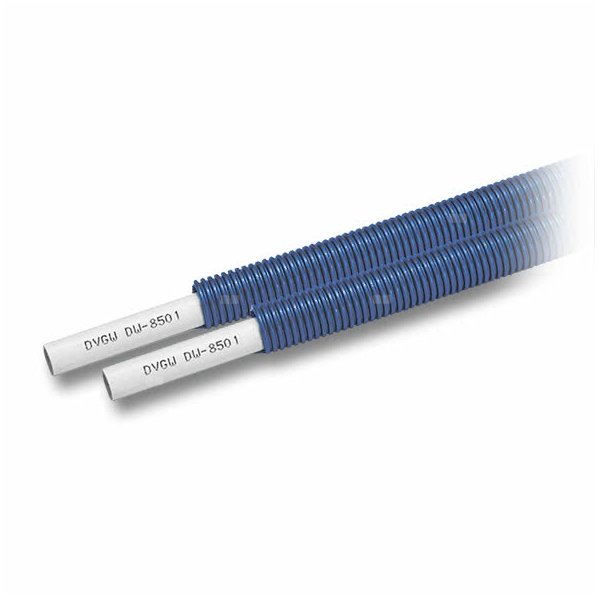 Rura PE-RT I/AL/PEHD-Xc SANHA MultiFit Flex 16 mm x 2 mm kolor biały, izolacja kolor niebieski z rurą osłonową - kręgi 75 m wielowarstwowa gładka