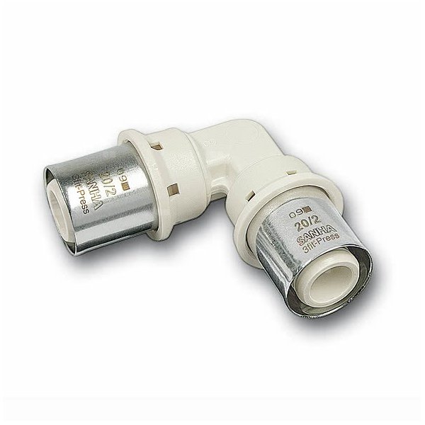 Kolano 90' SANHA 3fit Press PPSU dwuczęściowy, brąz, 16 mm (zacisk)