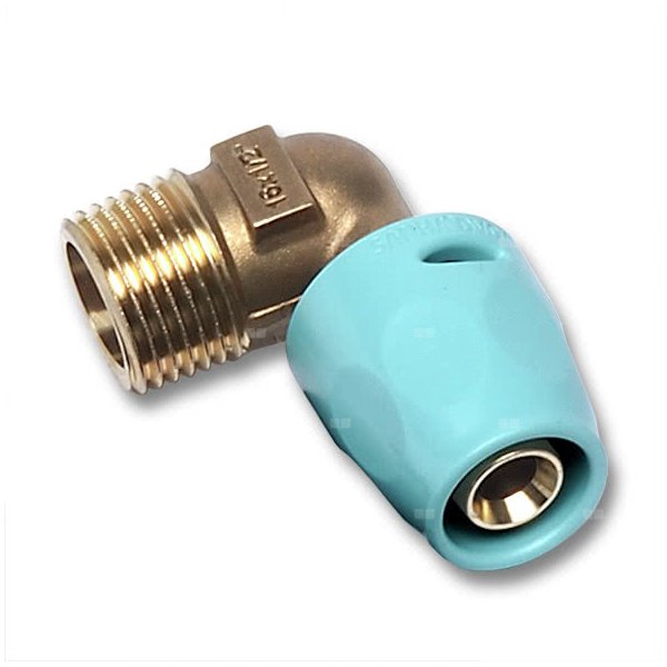 Kolano 90' SANHA 3fit Push dwuczęściowy, miedź, 14 mm x 1/2'' (ww x GZ)