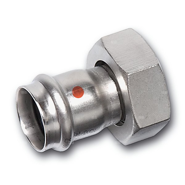 Półśrubunek SANHA NiroTherm Press z uszczelką dwuczęściowy, stal nierdzewna / mosiądz, 15 mm x 1/2'' (zw x nz)