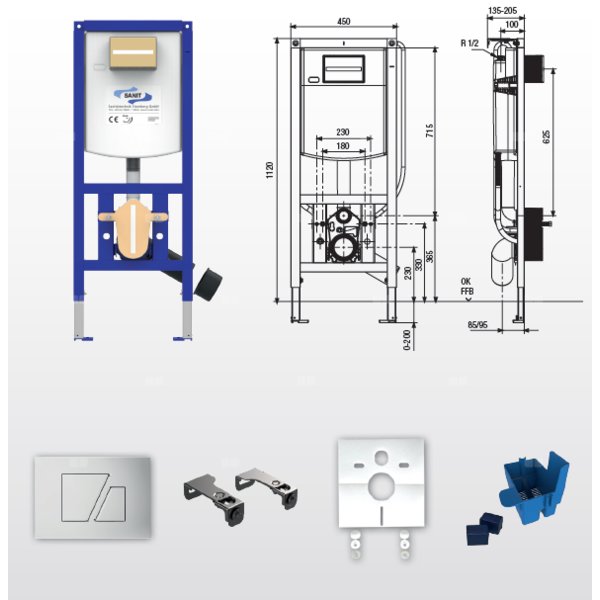 Pack INEO WC 5w1 - stelaż podtynkowy szer. 450 MM, z mocowaniami, przyciskiem VS16707C810000 chrom, przekładką oraz kostkarką Fresh Box