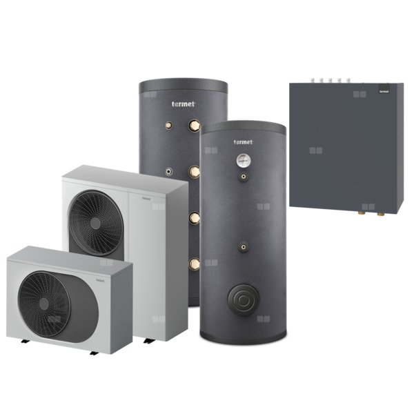 Pakiet 1 - Pompa ciepła powietrzna powietrze-woda monoblok TERMET Heat Gold 6 DC 4.5 kW 230 V + Zasobnik c.w.u. TERMET AQUA 200 + Zasobnik buforowy TERMET ENERGY 100 + Moduł hydrauliczny T-Box 13 P HP