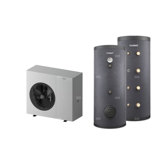 Pakiet 1 - Pompa ciepła powietrzna powietrze-woda monoblok TERMET Heat Platinum 8 EVI/DC 6.1 kW 230 V + Zasobnik c.w.u. TERMET AQUA 200 + Zasobnik buforowy TERMET ENERGY 100