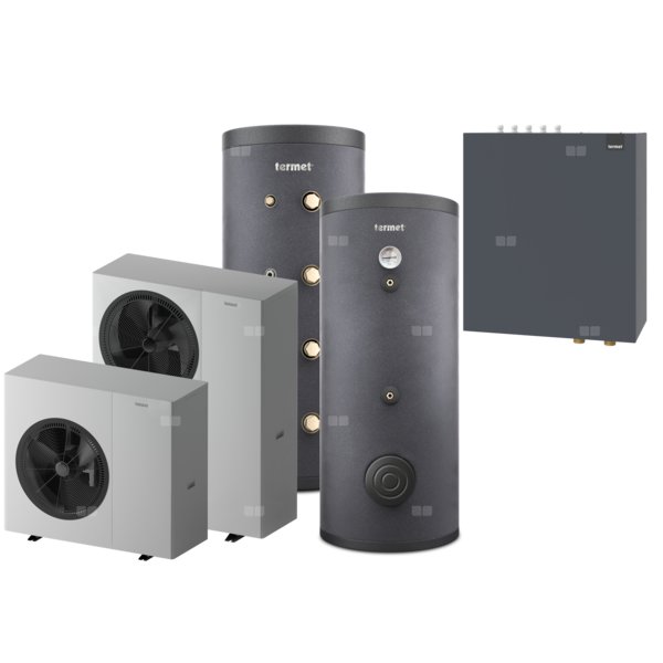 Pakiet 1 - Pompa ciepła powietrzna powietrze-woda monoblok TERMET Heat Platinum 8 EVI/DC 6.1 kW 230 V + Zasobnik c.w.u. TERMET AQUA 200 + Zasobnik buforowy TERMET ENERGY 100 + Moduł hydrauliczny T-Box 13 PG HP