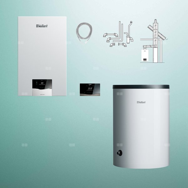 Pakiet - Kocioł gazowy jednofunkcyjny VAILLANT ecoTEC plus VC 20CS/1-5 kondensacyjny wiszący 2.8 - 21 kW + RegulatorsensoCOMFORT 720 + Zestaw powietrzno-spalinowy szachtowy + Zasobnik c.w.uVIH R 150/6 B