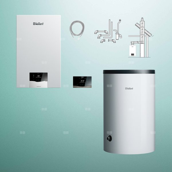 Pakiet - Kocioł gazowy jednofunkcyjny VAILLANT ecoTEC plus VC 20CS/1-5 kondensacyjny wiszący 2.8 - 21 kW + RegulatorsensoCOMFORT 720f + Zestaw powietrzno-spalinowy szachtowy + Zasobnik c.w.uVIH R 200/6 B