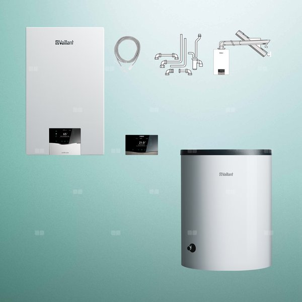 Pakiet - Kocioł gazowy jednofunkcyjny VAILLANT ecoTEC plus VC 15CS/1-5 kondensacyjny wiszący 2.8 - 16.4 kW+ Zestaw powietrzno-spalinowy + RegulatorsensoCOMFORT 720f + Zasobnik c.w.uVIH R 120/6 B