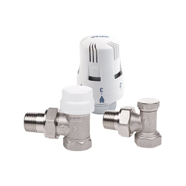 Zestaw przyłączeniowy grzejnikowy dwururowy VALVEX Thermo Set 1/2'' x 1/2'', zawór kątowy przystosowany termostatycznie