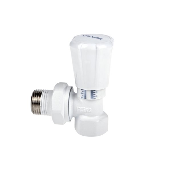 Zawór grzejnikowy VALVEX Activ Plus kątowy, połączenie 1/2'' x 1/2'' biały